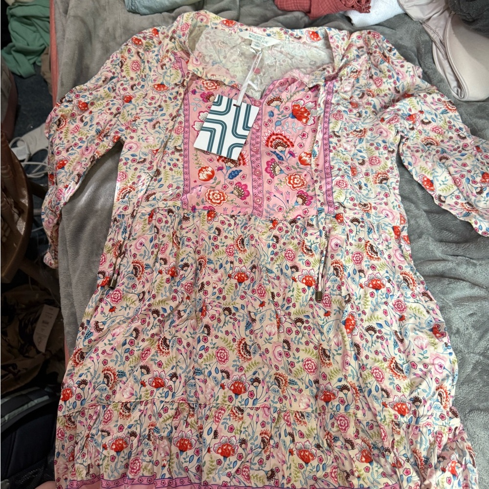 Market & Spruce Floral Long Sleeve Dress - Pink and Red